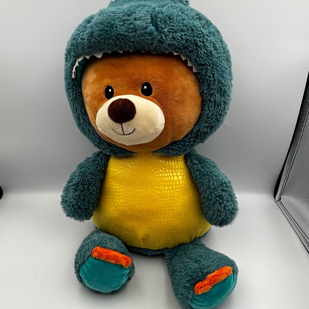 Spark Create Imagine Teddy Bear in Dinosaur Costume Plush Teal Yellow Brown